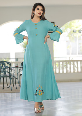 Shri Madhusudhan Creations Flared/A-line Gown(Light Blue)