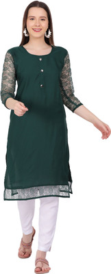 Adgood fashion Women Printed Straight Kurta(Green)