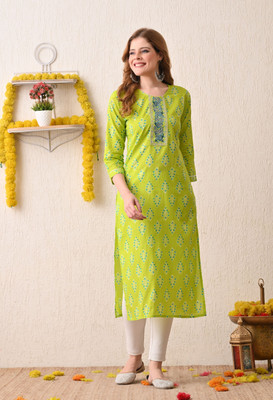 JASORIYA Women Printed Straight Kurta(Green)