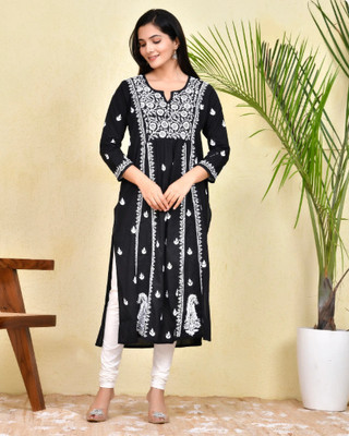 DADHEECH CREATION Women Embroidered Straight Kurta(Black)