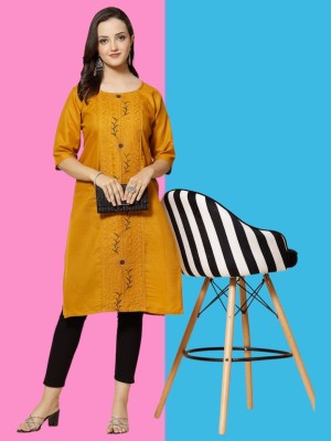 VINH FASHION Women Embroidered Straight Kurta(Yellow)