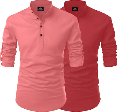 Kavyangle Creation Men Printed Straight Kurta(Multicolor, Red)