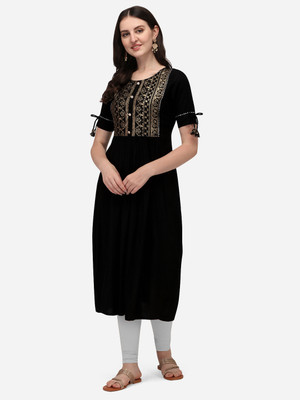 Sitaram Designer Women Embellished Flared Kurta(Black)