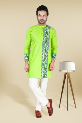RoohSA Men Self Design Straight Kurta(Light Green)