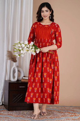 Fulwari Fashion Women Printed Anarkali Kurta(Maroon)