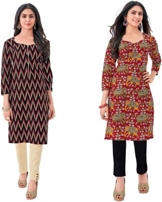 Hrinkar Women Printed Straight Kurta(Multicolor)