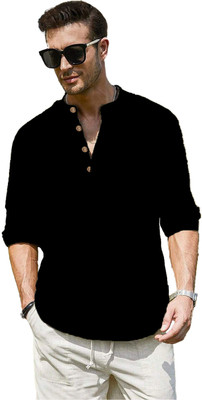 Univibe Men Solid Straight Kurta(Black)