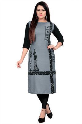 HouseOfCommon Women Striped A-line Kurta(Black, Grey)