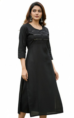SARANS Women Embellished, Embroidered, Solid Straight Kurta(Grey)
