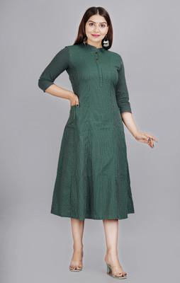 siddhanam Women Printed A-line Kurta(Green)