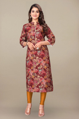 bindudi Women Printed A-line Kurta(Maroon)