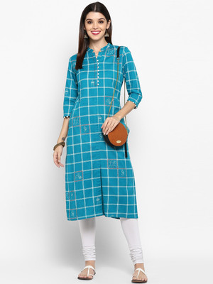VBUYZ Women Solid Straight Kurta(Blue)