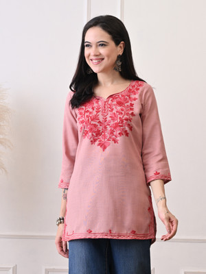 Akshatani Women Embroidered Straight Kurta(Pink)