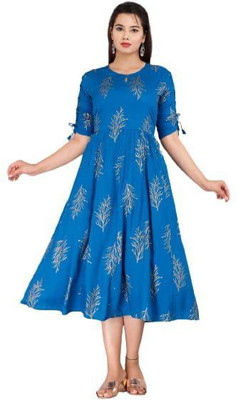 RUP KURTI Women Floral Print Anarkali Kurta(Blue)