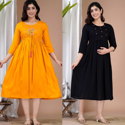 TRY ME Women Printed Anarkali Kurta(Yellow, Black)