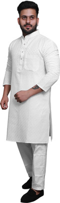 RAI's Men Self Design Straight Kurta(White)