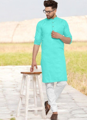 Rashmi Genz Men Printed Straight Kurta(Light Blue)