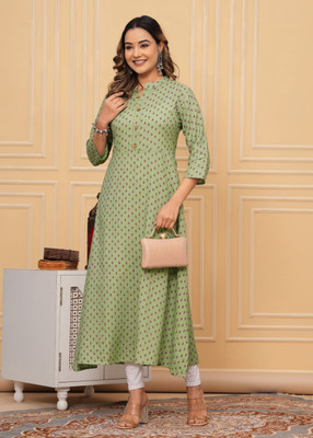 Glowworld Women Printed A-line Kurta(Green)