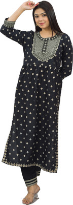 MYLIFESTYLES Women Printed, Chikan Embroidery Straight Kurta(Black)