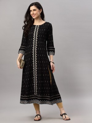 Yash Gallery Women Geometric Print Anarkali Kurta(Black)