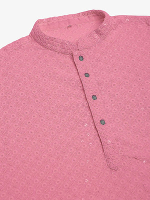 Triom Men Chikan Embroidery A-line Kurta(Pink)