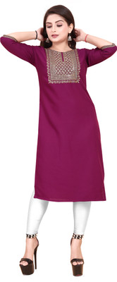 RIDDHI COLLECTION MALL Women Embroidered A-line Kurta(Purple)