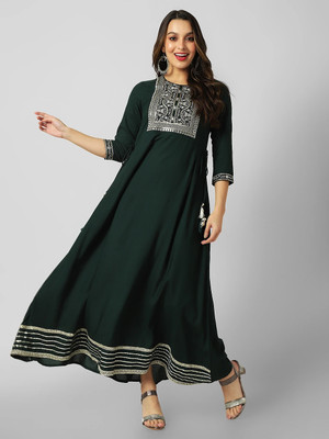 ANNU PARIDHAN Women Printed Anarkali Kurta(Green)