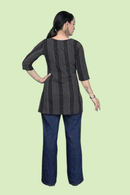 Texpa Creationku Women Striped Straight Kurta(Green)