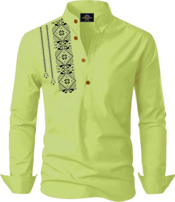 Kavyangle Creation Men Printed Straight Kurta(Light Green)