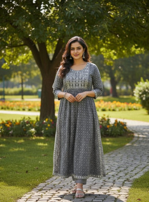 sofiacollection Women Embroidered, Printed Anarkali Kurta(Grey)