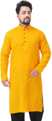MKGLOBAL Men Printed Straight Kurta(Yellow)