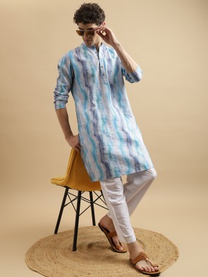 MOKOSH Men Printed Straight Kurta(Light Blue)