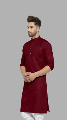 HouseOfCommon Men Solid A-line Kurta(Maroon)