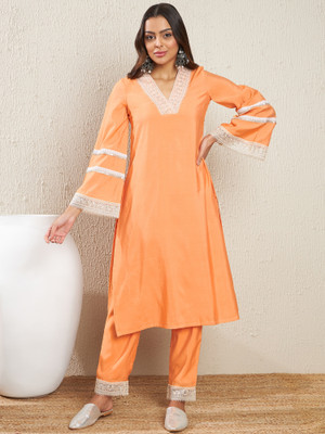 Adornia Women Solid Straight Kurta(Orange)
