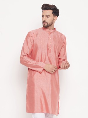 VM Men Woven Design A-line Kurta(Pink)