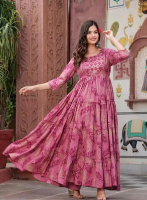 PINKLABEL Women Printed Flared Kurta(Pink)