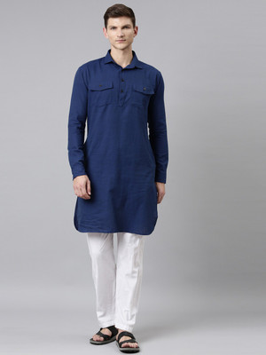 Whiteheart Men Solid Pathani Kurta(Blue)