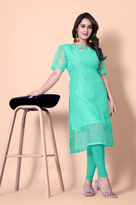 DMSKurti Women Embellished A-line Kurta(Light Blue)