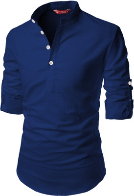 FireFish Men Solid A-line Kurta(Dark Blue)