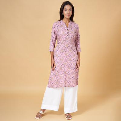 Rangmanch by Pantaloons Women Printed Straight Kurta(Purple)