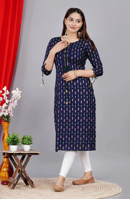 Sinyaar Women Printed Straight Kurta(Blue)