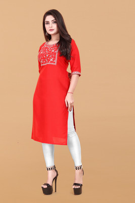 Jayshree Fab Women Embroidered A-line Kurta(Red)