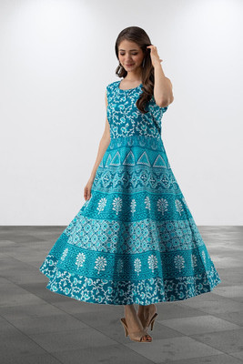 Dream of style Women Printed Anarkali Kurta(Blue)