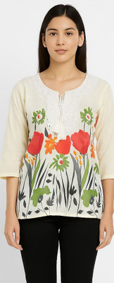 PP Clothing Women Floral Print A-line Kurta(White, Green, Orange)