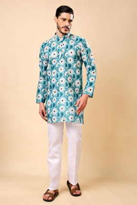 Ashak fashions Men Printed Straight Kurta(Light Blue)