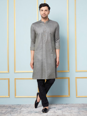 See Designs Men Printed Straight Kurta(Grey)