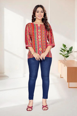 SuRamni Women Printed, Geometric Print Straight Kurta(Red)