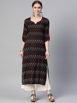 Faxmon Fashion Women Printed Straight Kurta(Black, Red, White)