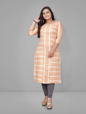 Sai veera Fashion Women Striped A-line Kurta(Orange)