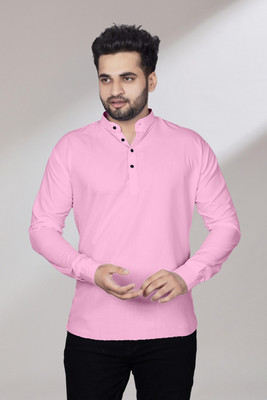 Kavyangle Creation Men Solid Straight Kurta(Pink)
